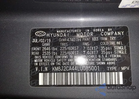 2020 Hyundai Tucson Se из США, поврежденный, VIN KM8J2CA44LU085001